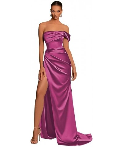 Off The Shoulder Satin Prom Dresses Mermaid Long with Slit Bridesmaid Dresses Women’s Formal Evening Gowns Fuchsia $24.20 Dre...