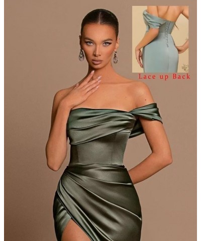 Off The Shoulder Satin Prom Dresses Mermaid Long with Slit Bridesmaid Dresses Women’s Formal Evening Gowns Fuchsia $24.20 Dre...