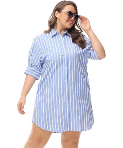 Women's Oversized Short-Sleeve Shirt Dress Plus Size Casual Button Shirt Dress with Pockets Solid Stripe (S-4X) Plus Size 119...