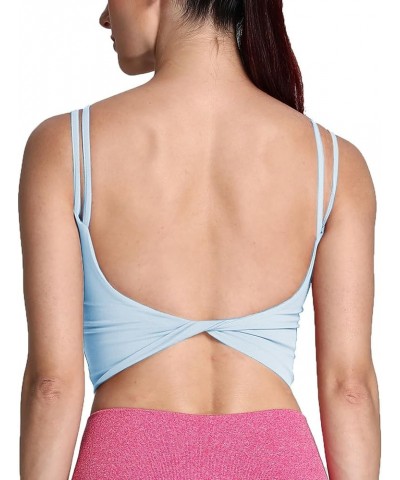 Women's Workout Sports Bras Fitness Padded Backless Yoga Crop Tank Top Twist Back Cami Airy Blue $17.27 Lingerie