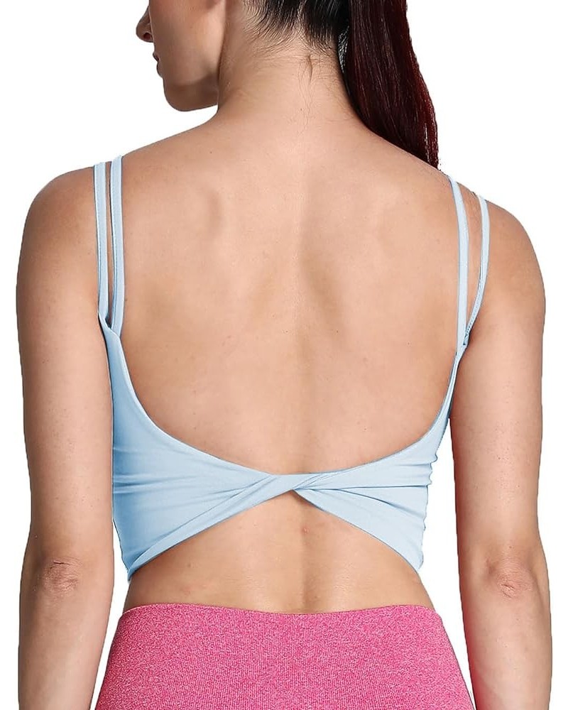 Women's Workout Sports Bras Fitness Padded Backless Yoga Crop Tank Top Twist Back Cami Airy Blue $17.27 Lingerie