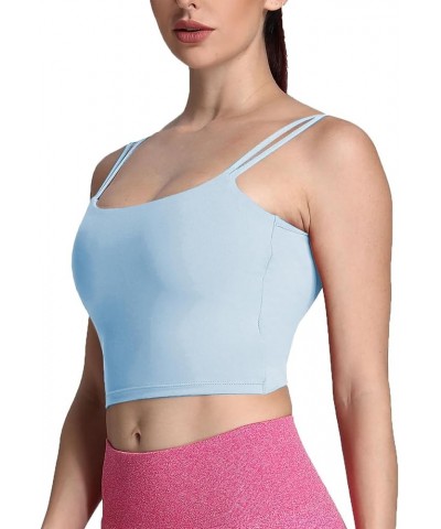 Women's Workout Sports Bras Fitness Padded Backless Yoga Crop Tank Top Twist Back Cami Airy Blue $17.27 Lingerie