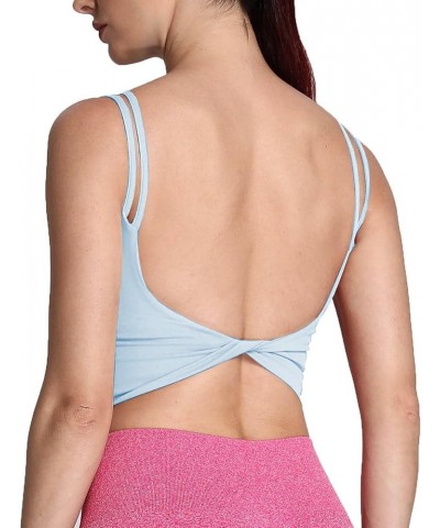 Women's Workout Sports Bras Fitness Padded Backless Yoga Crop Tank Top Twist Back Cami Airy Blue $17.27 Lingerie