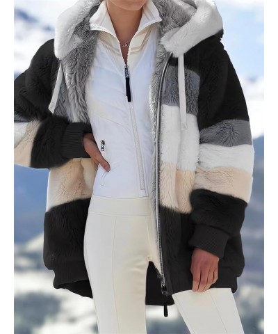 2024 New Rcontrasting Lamb Wool Padded Coat Sherpa Hoodie Lined Jacket Women Faux Fur Shearling Fleece Zip Shacket Black $11....