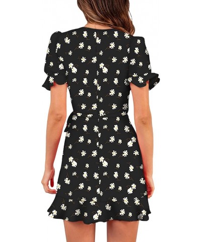 Women's Dresses Floral Print Deep V Neck Short Sleeve Wrap Tie Waist Ruffle Short Casual Summer Dress T1 $18.19 Dresses