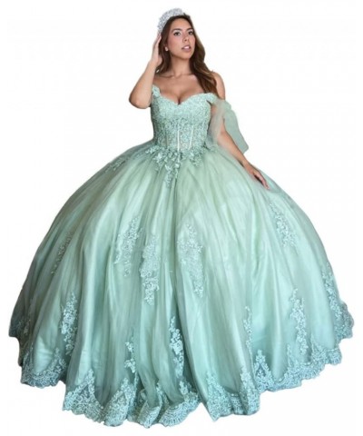 Sweet 16 Quinceanera Dresses Ball Gown Off Shoulder Prom Dresses with Train Puffy Tulle Lace Party Gowns CXL034 Sage Light $5...