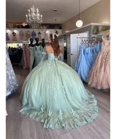 Sweet 16 Quinceanera Dresses Ball Gown Off Shoulder Prom Dresses with Train Puffy Tulle Lace Party Gowns CXL034 Sage Light $5...