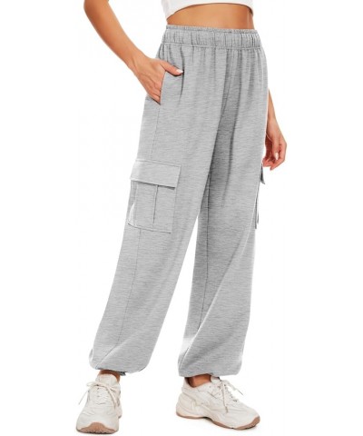 Womens Cargo Sweatpants Baggy Elastic High Waisted Joggers Y2K Loose Lounge Athletic Pants with Pockets Heather Light Gray $1...