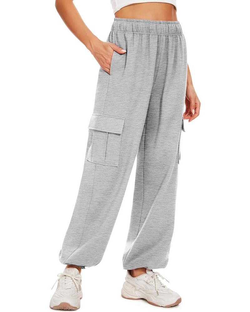 Womens Cargo Sweatpants Baggy Elastic High Waisted Joggers Y2K Loose Lounge Athletic Pants with Pockets Heather Light Gray $1...