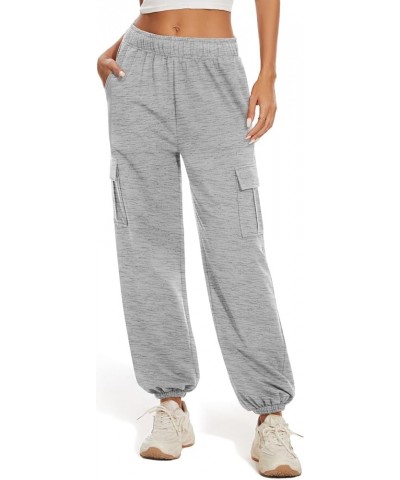 Womens Cargo Sweatpants Baggy Elastic High Waisted Joggers Y2K Loose Lounge Athletic Pants with Pockets Heather Light Gray $1...