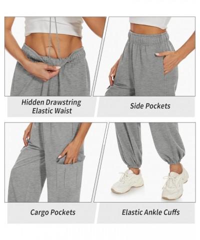 Womens Cargo Sweatpants Baggy Elastic High Waisted Joggers Y2K Loose Lounge Athletic Pants with Pockets Heather Light Gray $1...