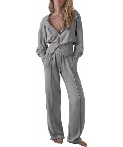 Womens 2 Piece Casual Outfit Workout Hoodie Sweatsuits with Sweatpant Travel Airport Track Suits Lounge Sets Gray $21.55 Acti...