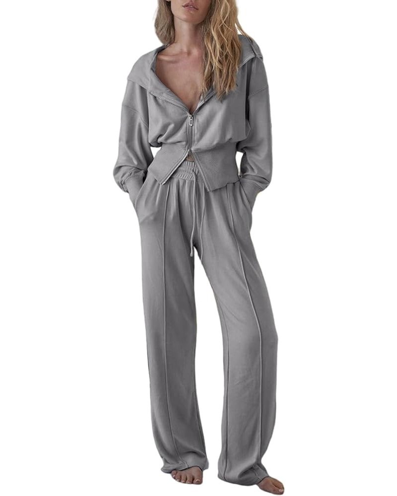 Womens 2 Piece Casual Outfit Workout Hoodie Sweatsuits with Sweatpant Travel Airport Track Suits Lounge Sets Gray $21.55 Acti...