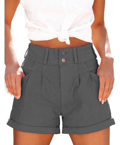 Womens High Waisted Chino Bermuda Folded Hem Shorts Gray $15.74 Shorts