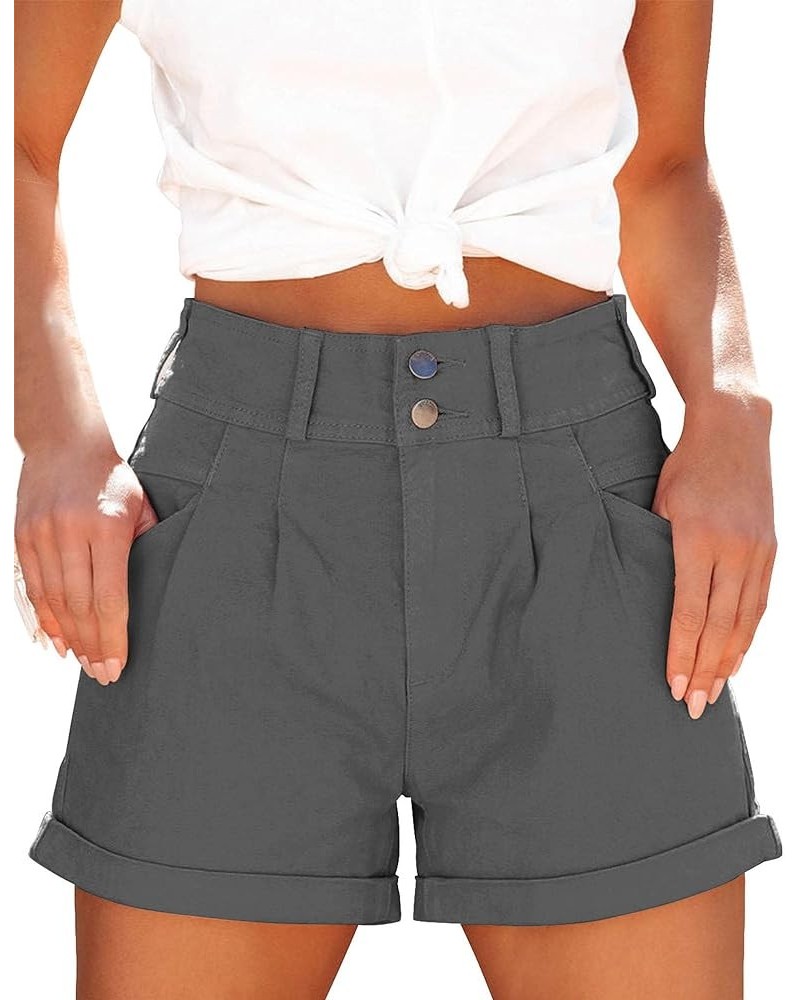 Womens High Waisted Chino Bermuda Folded Hem Shorts Gray $15.74 Shorts