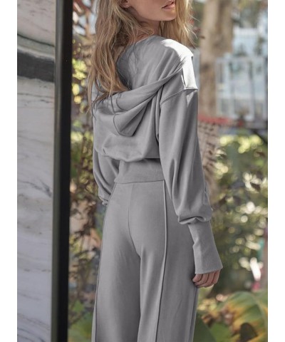 Womens 2 Piece Casual Outfit Workout Hoodie Sweatsuits with Sweatpant Travel Airport Track Suits Lounge Sets Gray $21.55 Acti...