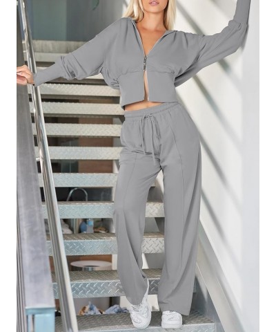 Womens 2 Piece Casual Outfit Workout Hoodie Sweatsuits with Sweatpant Travel Airport Track Suits Lounge Sets Gray $21.55 Acti...