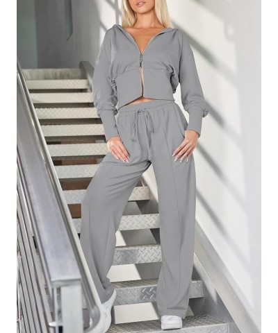 Womens 2 Piece Casual Outfit Workout Hoodie Sweatsuits with Sweatpant Travel Airport Track Suits Lounge Sets Gray $21.55 Acti...