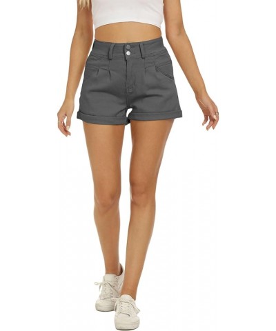 Womens High Waisted Chino Bermuda Folded Hem Shorts Gray $15.74 Shorts