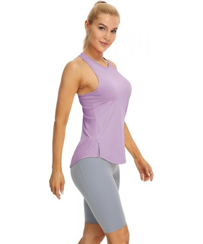 Women's Racerback High Neck Athletic Tank Tops for Workout Yoga Running (Pack of 3) Off White/Camel/Lilac $12.00 Activewear