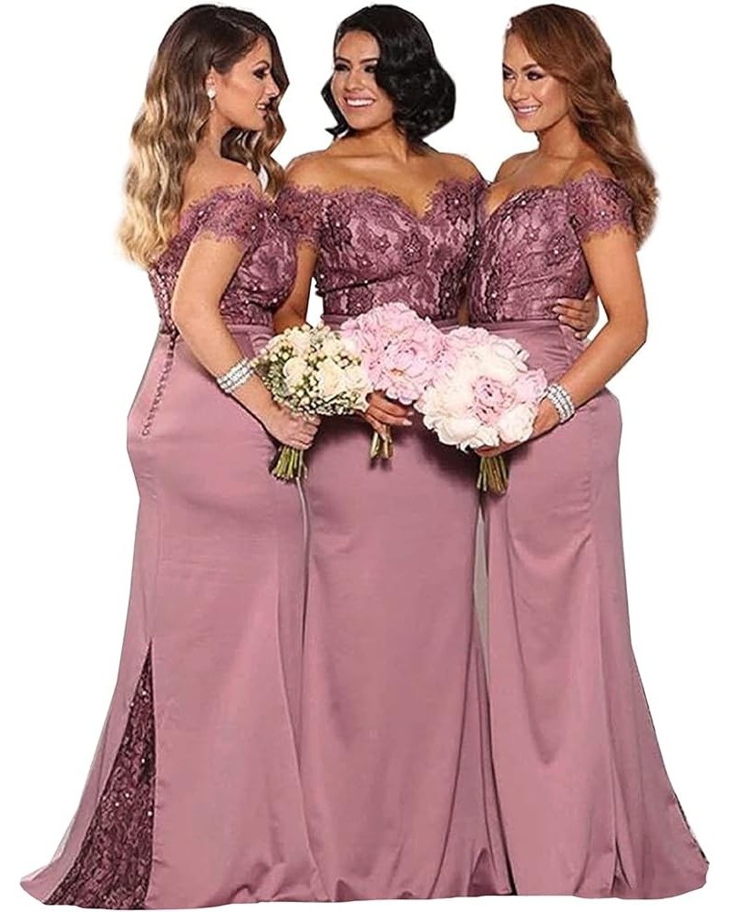 Women's Lace Bridesmaid Dresses Long 2024 Formal Mermaid Maid of Honor Gowns Dusty Rose $44.52 Dresses