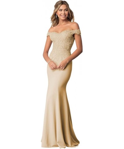 Women's Off The Shoulder Beaded Mermaid Bridesmaid Dress Long Lace Prom Party Gown Champagne $38.00 Dresses