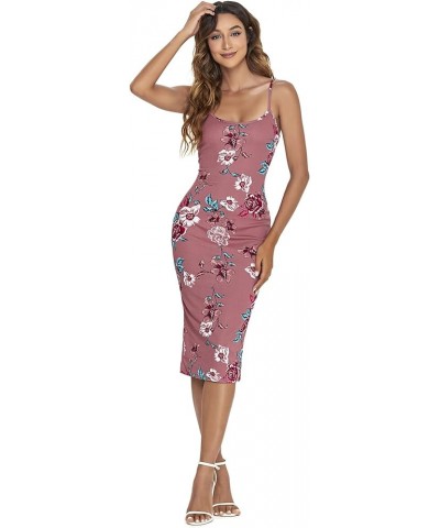 Women's Floral Print Split Bodycon Dress Cami Midi Dress Dusty Pink $10.00 Dresses