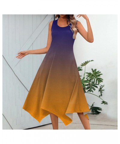 Summer Dresses for Women 2024 Round Neck Sleeveless Casual Dress Print Irregular Hem Midi Dresses Tank Daily Dresses 5-orange...