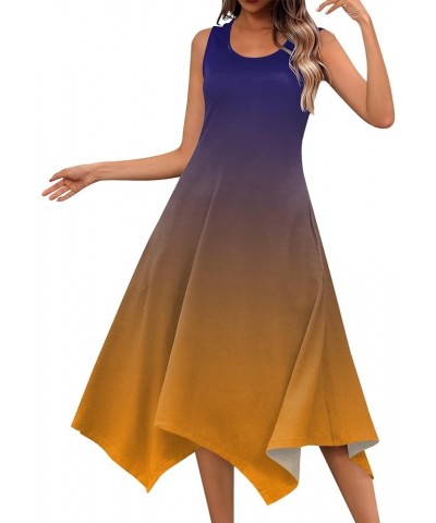 Summer Dresses for Women 2024 Round Neck Sleeveless Casual Dress Print Irregular Hem Midi Dresses Tank Daily Dresses 5-orange...