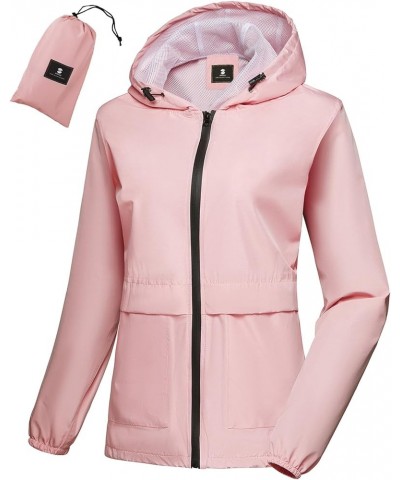 Lightweight Rain Jacket Women Waterproof Breathable Raincoat Packable Hooded Windbreaker Light Pink $19.24 Jackets