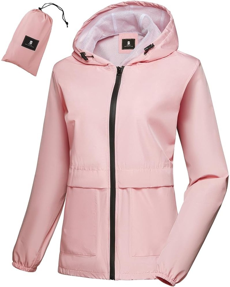 Lightweight Rain Jacket Women Waterproof Breathable Raincoat Packable Hooded Windbreaker Light Pink $19.24 Jackets