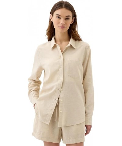 Women's Linen Easy Shirt Khaki 2 $14.41 Blouses