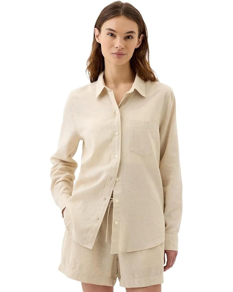 Women's Linen Easy Shirt Khaki 2 $14.41 Blouses