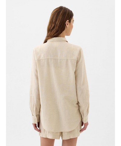 Women's Linen Easy Shirt Khaki 2 $14.41 Blouses