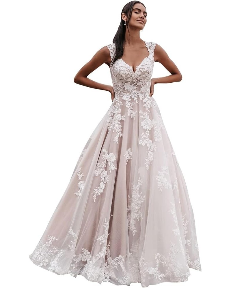 Beach Wedding Dresses for Bride 2024 Sexy V Neck Bridal Dress for Women Lace Appliqued Long Ball Gown Z16 Ivory $69.30 Dresses