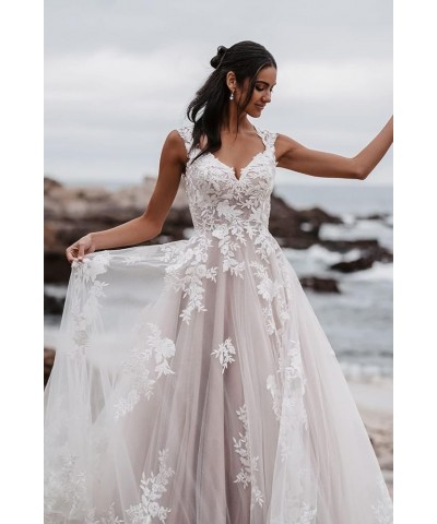 Beach Wedding Dresses for Bride 2024 Sexy V Neck Bridal Dress for Women Lace Appliqued Long Ball Gown Z16 Ivory $69.30 Dresses