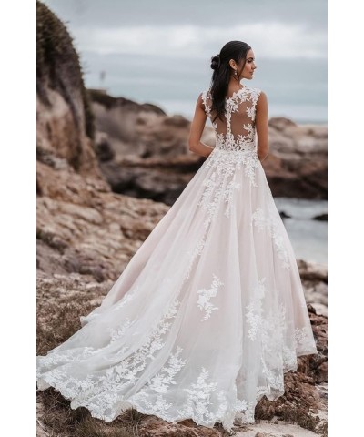 Beach Wedding Dresses for Bride 2024 Sexy V Neck Bridal Dress for Women Lace Appliqued Long Ball Gown Z16 Ivory $69.30 Dresses