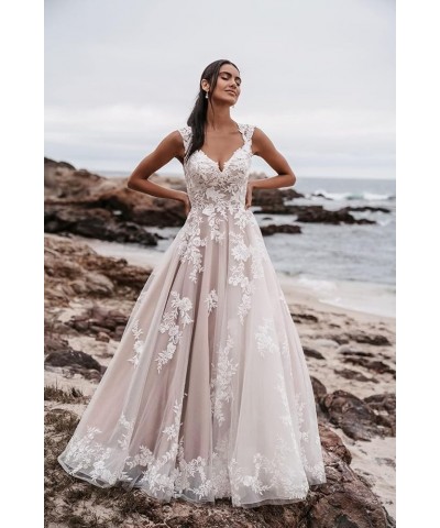 Beach Wedding Dresses for Bride 2024 Sexy V Neck Bridal Dress for Women Lace Appliqued Long Ball Gown Z16 Ivory $69.30 Dresses