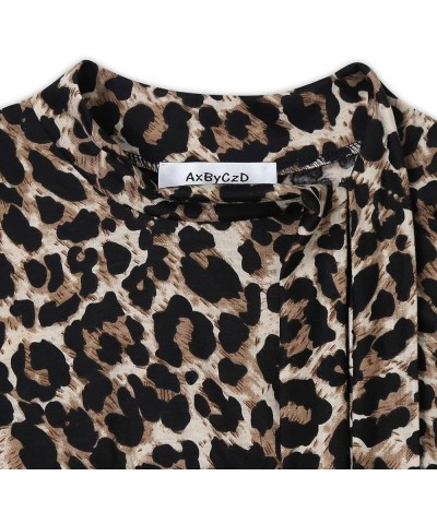 Womens Short Sleeve Tops Tie Bow Neck Trendy Casual Dressy Elegant Blouses Leopard Print $13.49 Blouses