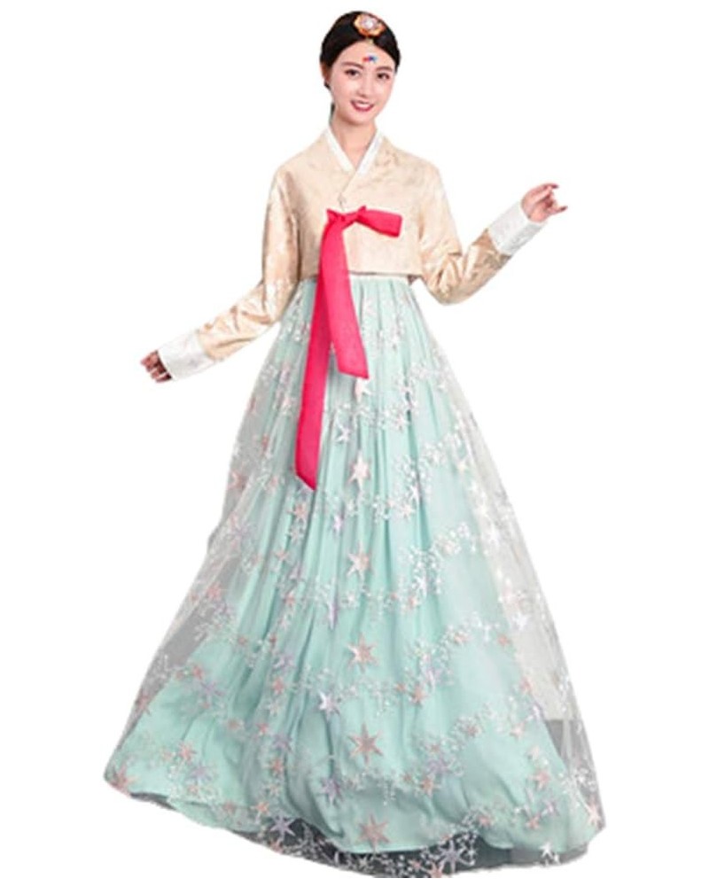 Women Hanbok Dress Korean Traditional Hanbok Korean Traditional Clothes Korean National Costumes Yellow Green $26.80 Dresses