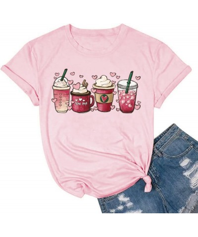 Women's Valentine's Day Shirts Funny Latte Coffee Lover Graphic Tees Short Sleeve Happy Valentines Day Shirt Tops Pink $8.84 ...