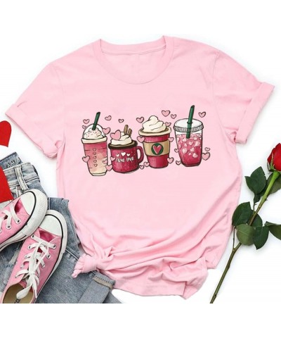 Women's Valentine's Day Shirts Funny Latte Coffee Lover Graphic Tees Short Sleeve Happy Valentines Day Shirt Tops Pink $8.84 ...