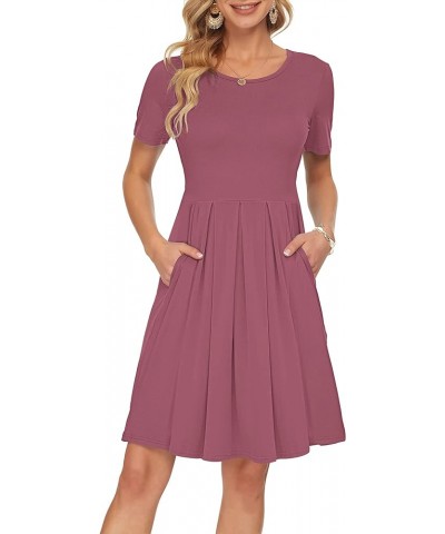 Womens Short Sleeve Mini Dresses Pleated Ruffle A Line with Button 01-mauve $21.59 Dresses