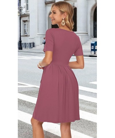 Womens Short Sleeve Mini Dresses Pleated Ruffle A Line with Button 01-mauve $21.59 Dresses