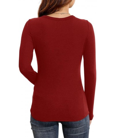 Womens Long Sleeve/Sleeveless Shirts Henley Sexy Fitted Shirts 06wine Red $10.19 Tops