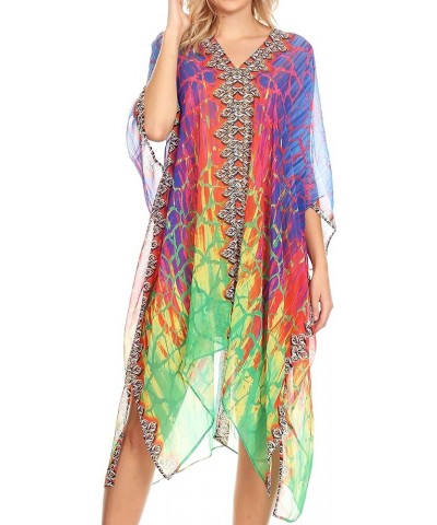 Alvita Women's V Neck Beach Dress Top Caftan Cover up with Rhinestones Jfm91-multi $23.97 Swimsuits