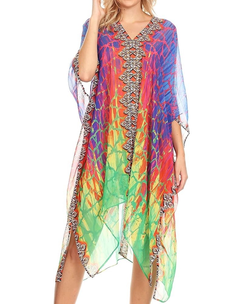 Alvita Women's V Neck Beach Dress Top Caftan Cover up with Rhinestones Jfm91-multi $23.97 Swimsuits