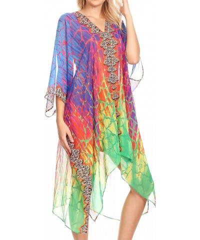 Alvita Women's V Neck Beach Dress Top Caftan Cover up with Rhinestones Jfm91-multi $23.97 Swimsuits