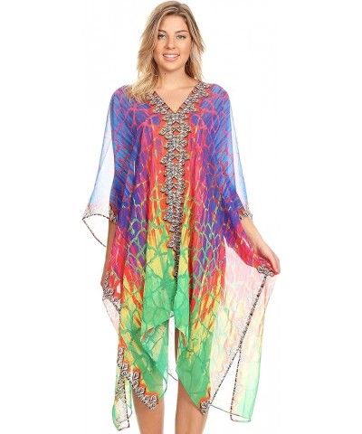 Alvita Women's V Neck Beach Dress Top Caftan Cover up with Rhinestones Jfm91-multi $23.97 Swimsuits