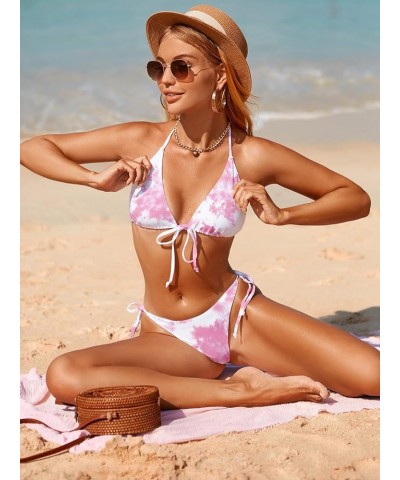 Women Solid Halter String Bikini Set Triangle Sexy Thong Two Piece Swimsuit Bathing Suit Tie Dye $11.50 Swimsuits